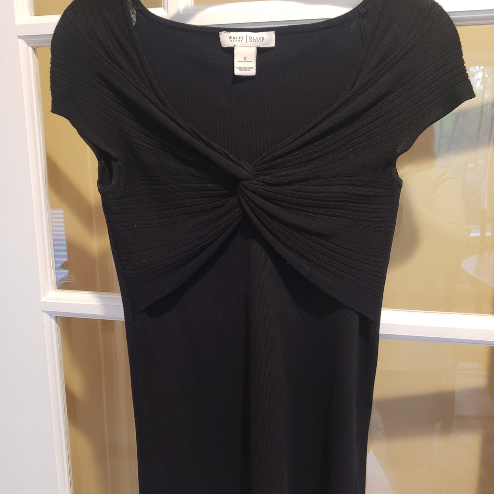 White House Black Market Black Knotted Front Cap-Sleeve Top  Size: S